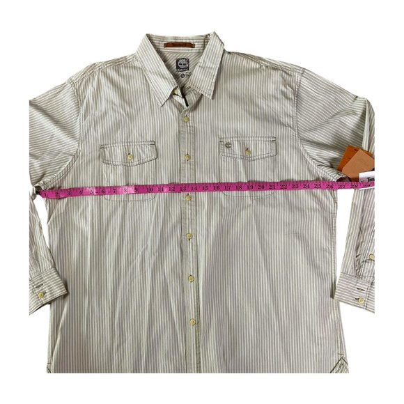 Timberland Men's NWT Button Down Striped Long Sleeve Shirt Beige and White XL - Picture 6 of 7